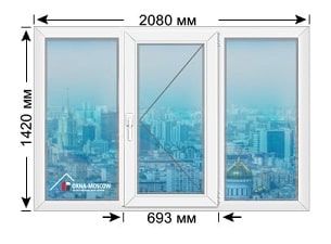 Цена на пвх-окно серии П-30 размером 2080х1420
