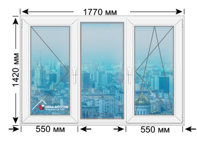 Цена на премиум пвх-окно серии п-44м размером 1420х1770