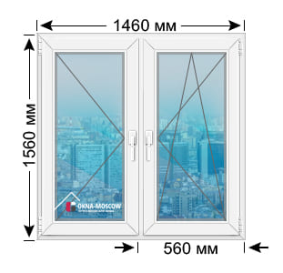 Цена на пвх-окно комфорт серии ii57 размером 1560x1460