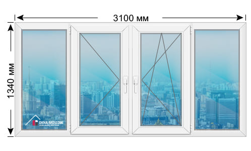 Цена на теплое пвх-окно серии ii68 размером 1340x3100
