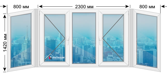 Цена пвх-окно серии п-44м размером 1420х800х2300х800