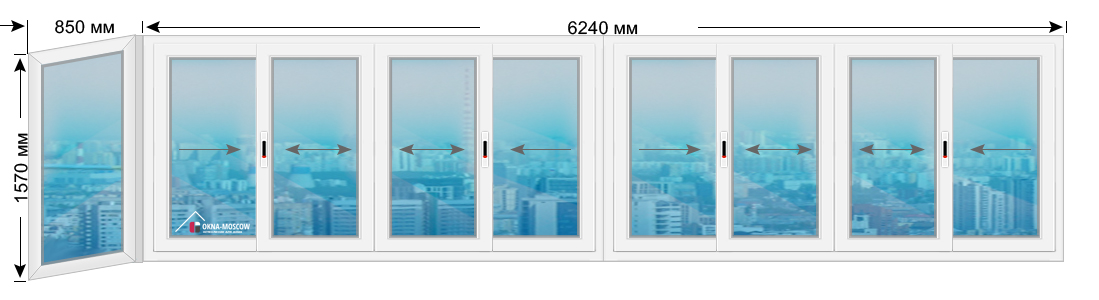 Цена на холодное пвх-окно серии и209-а 1570x850x6240