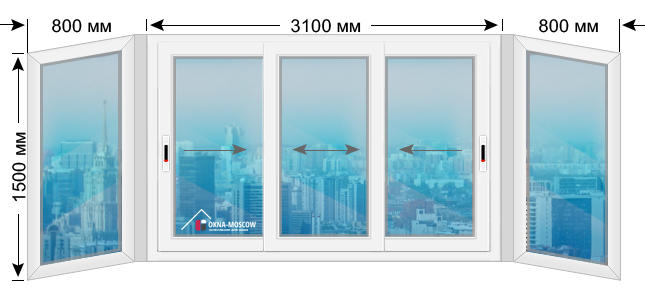 Цена на холодное пвх-окно серии и700а размером 1500x800x3100x800