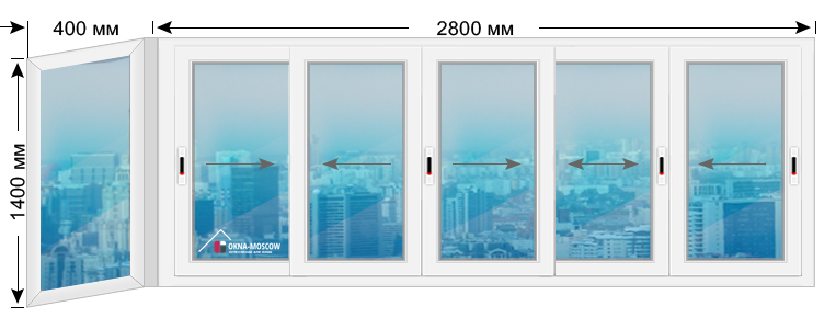 Цена на холодное пвх-окно серии ii-57 размером 1400x400x2800
