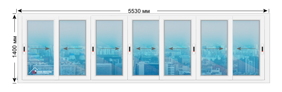 Цена на холодное пвх-окно серии ii-57 размером 1400x5530