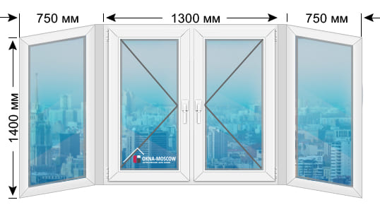 Цена пвх-окно серии и-155 размером 1400х750х1300х750