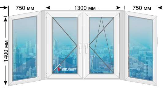 Цена на премиум пвх-окно серии и-155 размером 1400х750х1300х750