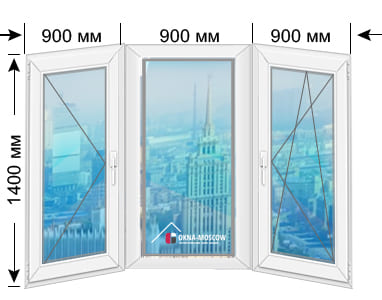 Цена на премиум пвх-окно серии и-155 размером 1400х900х900х900