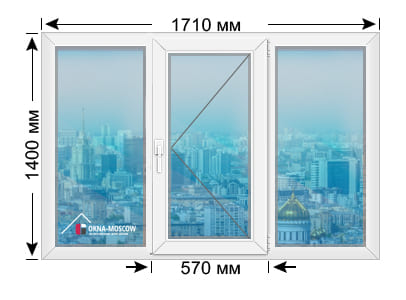 Цена пвх-окно серии п-3 размером 1400х1710х570