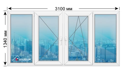 Цена на теплое пвх-окно серии ii68-04 размером 1340x3100