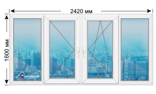 Цена на теплое пвх-окно серии 1605-9 размером 1600x2420