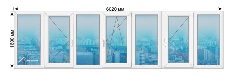 Цена на теплое пвх-окно серии 1605-9 размером 1600x6020