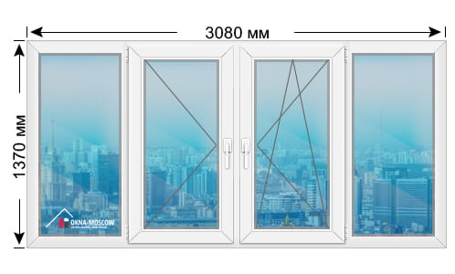 Цена на теплое пвх-окно серии п111-м размером 1370x3080