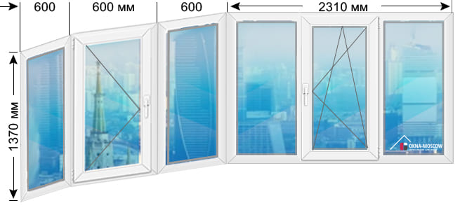 Цена на теплое пвх-окно серии п111-м размером 1370x600x600x600x2310