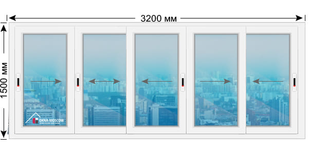 Цена на холодное пвх-окно серии 1-515-9 размером 1500x3200