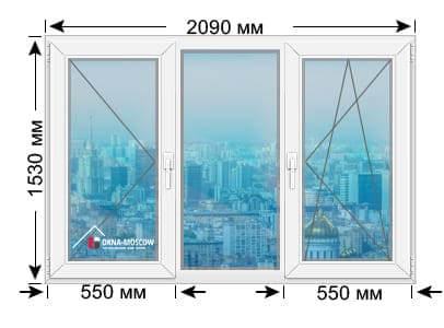 Цена на пвх-окно премиум серии 1-510 размером 1530x2090