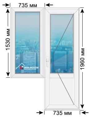 Цена на пвх-окно серии 1-515-9 размером 1530x735x1960