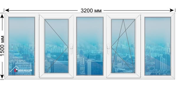 Цена на теплое пвх-окно серии 1-515-9 размером 1500x3200