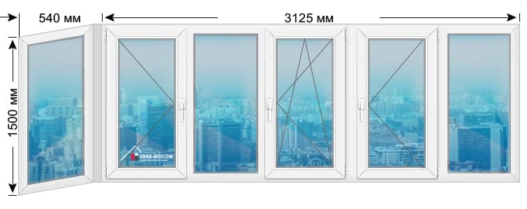 Цена на теплое пвх-окно серии 1-515-9 размером 1500x400x3125