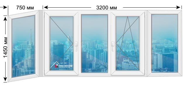 Цена на теплое пвх-окно серии 1-515-9м размером 1460x750x3200