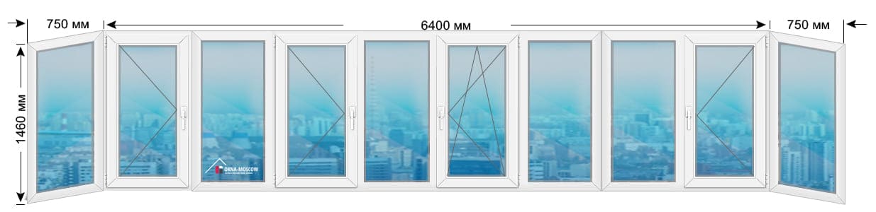Цена на теплое пвх-окно серии 1-515-9м размером 1460x750x6400x750