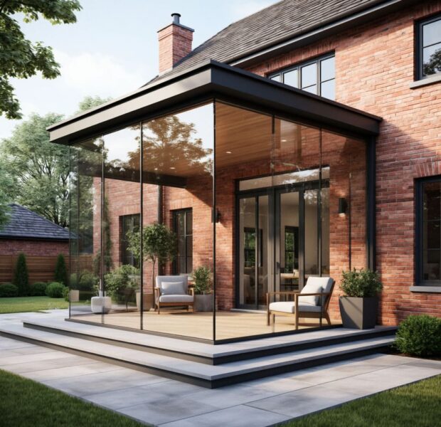 Безрамное остекление входных групп в коттеджи